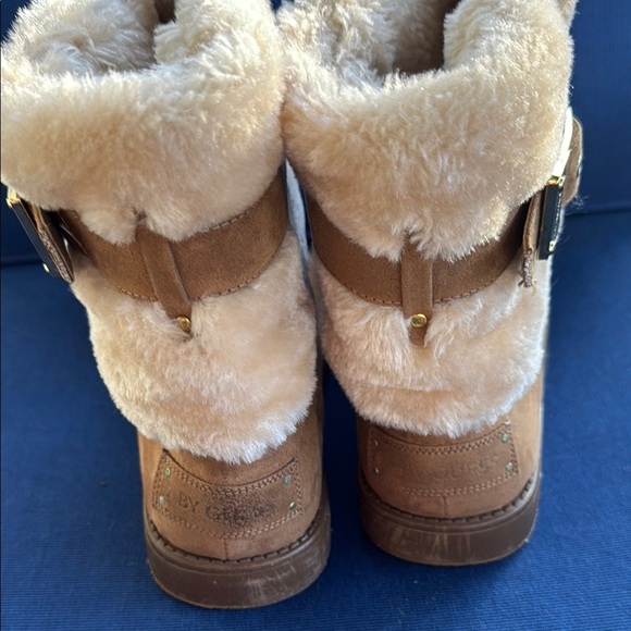 G by Guess Tan Over the Knee Boots with Cream Lining and Buckle Detail - Picture 3 of 6